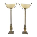 A pair of gilt metal and frosted glass table lamps in Art Deco style  , 20th century, the dished