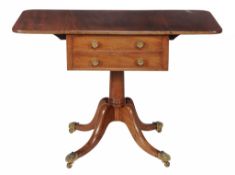 A George IV mahogany drop-leaf table  , circa 1825, the rectangular top with rounded corners above