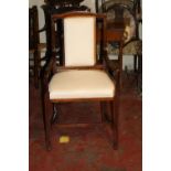 An Edwardian armchair  , a Victorian mahogany Gothic hall chair and a small mahogany tripod table