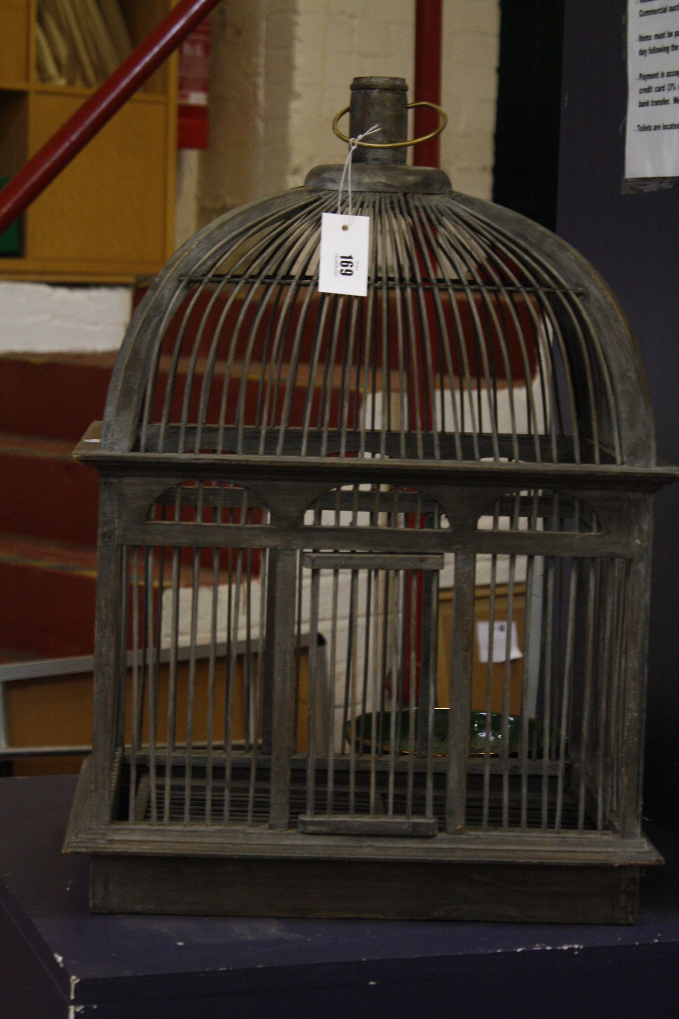 A wooden painted bird cage  , 62cm high