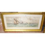 W.. Pearsay 'Trawlers of Spithead' Watercolour Signed lower left 25.5cm x 72cm; And a print of a