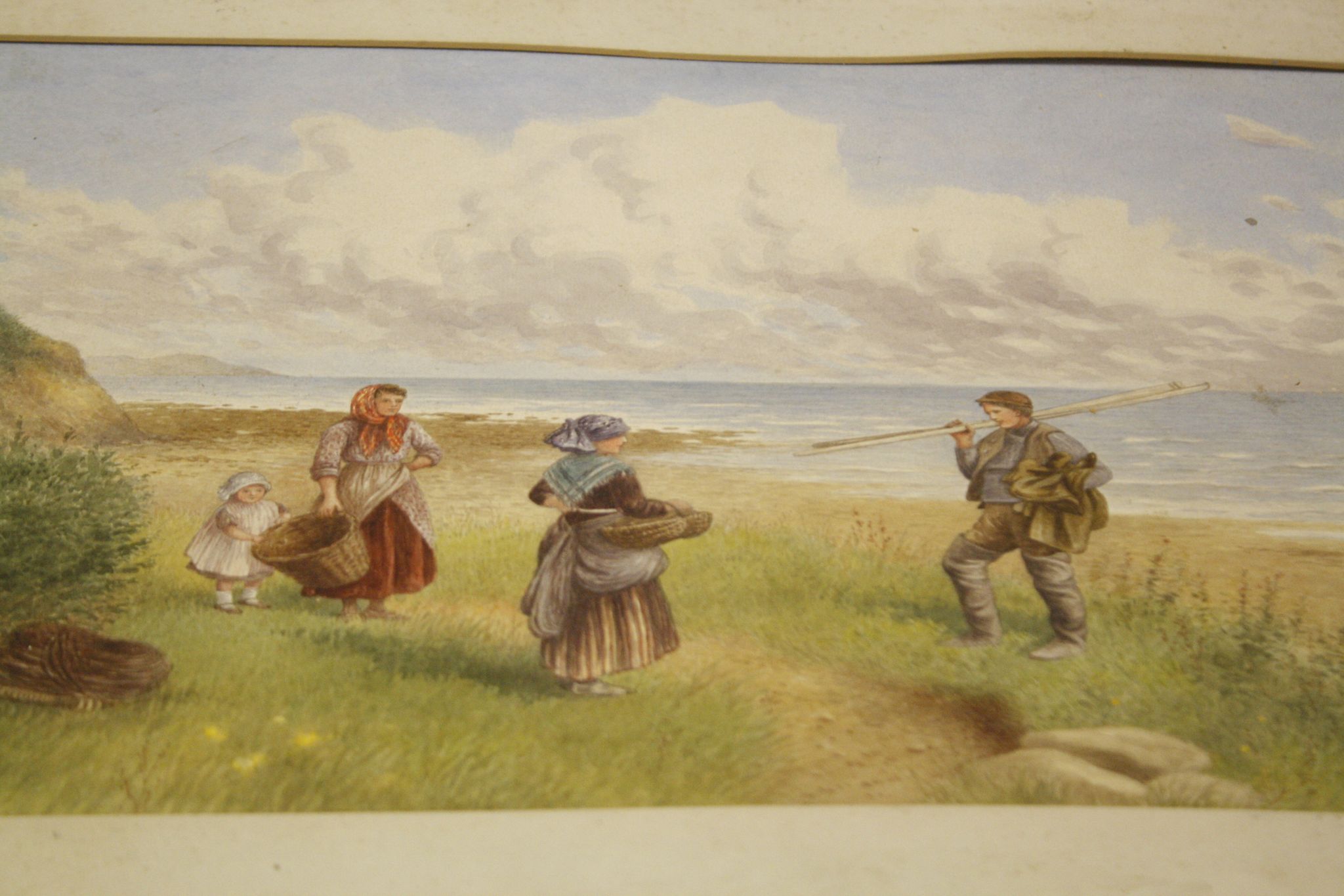 R.. E..Booth (19th Century) 'The Way by the Cliff' 'On the Shore' Watercolours, a pair  Signed