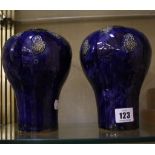 A pair of Royal Doulton stoneware vases,   blue ground, floral decorated, marked LP, no. 8254, 17cm