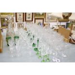 A quantity of decorative glassware,   to include two green gilded and enamelled tumblers, etched