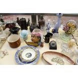 A quantity of decorative ceramics, glass and collectables  , to include a Sylvac cat, a Wade Viking