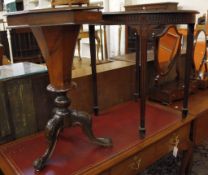 A Victorian walnut octagonal sewing table   on tripod base 45cm wide