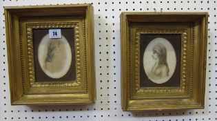 Follower of John Downman (1750-1824) A pair of half length portraits (possibly the Miss Gunnings)