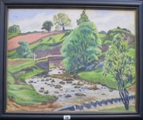 Attributed to W. Stanley Moore (20th century) River and landscape Oil on canvas Unsigned 49cm x 61.