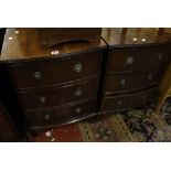 A pair of reproduction mahogany bedside chests   of three drawers and a headboard 52cm wide