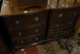 A pair of reproduction mahogany bedside chests   of three drawers and a headboard 52cm wide