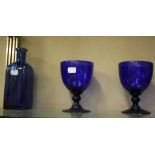 A quantity of blue glassware   to include four blue glass goblets, two decanters, jugs and bowls