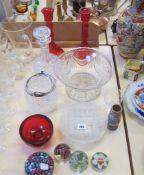 A quantity of assorted ceramics and glassware  , to include four paperweights, clear glass bowls,