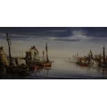 Jorge Aguilar-Agon (Spanish, 1936- )  Harbour scene Oil on canvas Signed lower right 49cm x 100cm;
