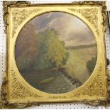 English School (19th Century) Ludford Bridge Oil on wood Circular, diameter 45 cm