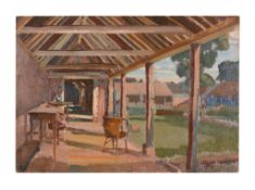 English School (20th Century) A garden view Oil on board 35.5cm x 50.5cm.(14 x 19 7/8 in)