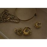 A 9ct gold chain   8.5g approx.   a gold coloured ring   (marks worn) 2.8g,   a pair 9ct earrings,