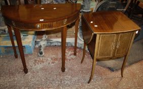 A mahogany demi lune hall table   and drop leaf table