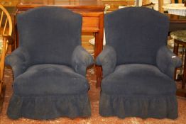 A pair of 19th Century armchairs   with blue cloth upholstery