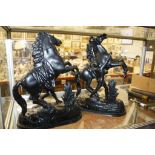 A pair of spelter rearing horses  , 45cm high (af)