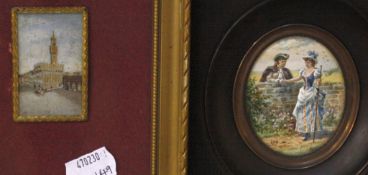 A portrait miniature of a gentleman,   oval, 6cm x 4.5cm, a miniature oil of 'Piazza della