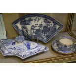 A selection of Staffordshire blue and white printed pottery and porcelain   comprising: a pair of