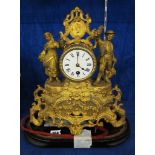 A French 19th Century mantel clock,   39cm high (missing glass dome)