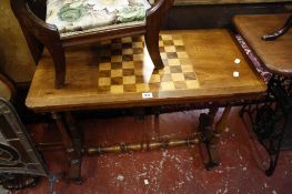 A Victorian walnut games table   stool and mahogany occasional table