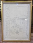 Alvarez Ortega (20th Century) Spanish village, Ventana Al Rastid Pen drawing Signed  69cm x 49cm