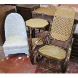 A Thonet style bentwood rocking chair  , a Lloyd Loom nursing chair and a bamboo side table.