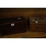 A Regency tea caddy,   30cm wide and   a sarcophagus shaped tea caddy  , 26cm wide (2)