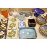 A quantity of 20th Century ceramics  , to include assorted tiles, handkerchief vase, studio pottery