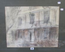 Mildred Lockyer (20th Century) Town house balcony  Pencil and pastel  Signed lower right 37.5cm x