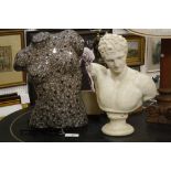 A mosaic bust of a lady table lamp,   52cm high approx.    (sold as parts) and   bust of Augustins