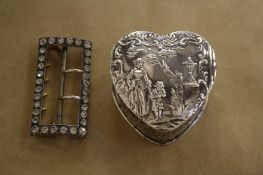 A Victorian silver heart shaped trinket box  , maker Edwin Thomson Bryant and   a foreign silver