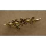 A 15ct gold seed pearl bar brooch  , floral decorated