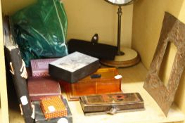 A quantity of card packs, bridge case, Bakelite box, dressing table mirror, album   etc