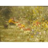 Sheila Tiffin (b.1952)  Lady gardening Oil on canvas Signed 30cm x 40cm