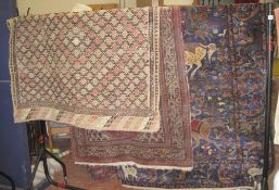 A Middle Eastern blue ground carpet   together with two further rugs