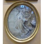 An oval silkwork of a lady and an eagle  ,  35cm x 29cm