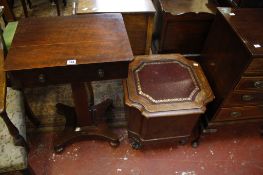 A 19th Century mahogany work table  , small chest of drawers and a commode