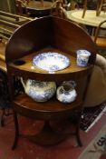 A 19th Century mahogany corner washstand   with Minton blue and white china