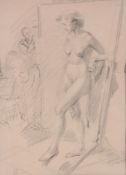 English School (19th Century) A standing female nude Pencil  41.5cm x 30cm.(16 1/8 x 11 7/8 in)