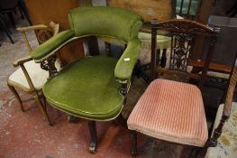 Two 19th Century mahogany armchairs  , an Edwardian mahogany and inlaid corner chair, a swivel desk