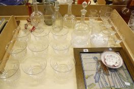 A quantity of assorted glassware,   four framed tiles etc