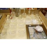 A quantity of assorted glassware,   four framed tiles etc