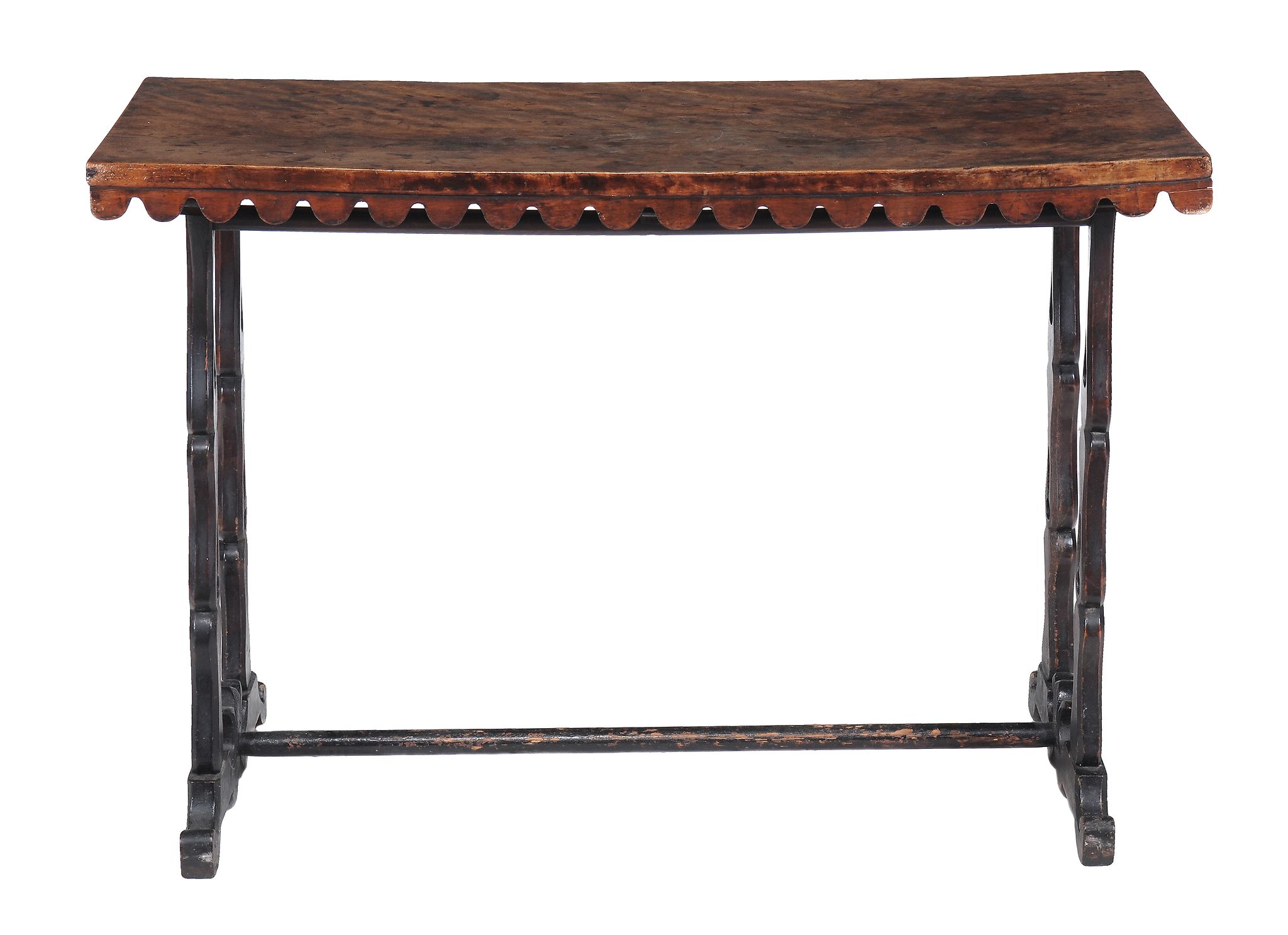 A birch occasional table  , 19th century, possibly American, the rectangular top above shaped apron