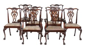 A set of eight mahogany dining chairs in George III style,   20th century, to include a pair of