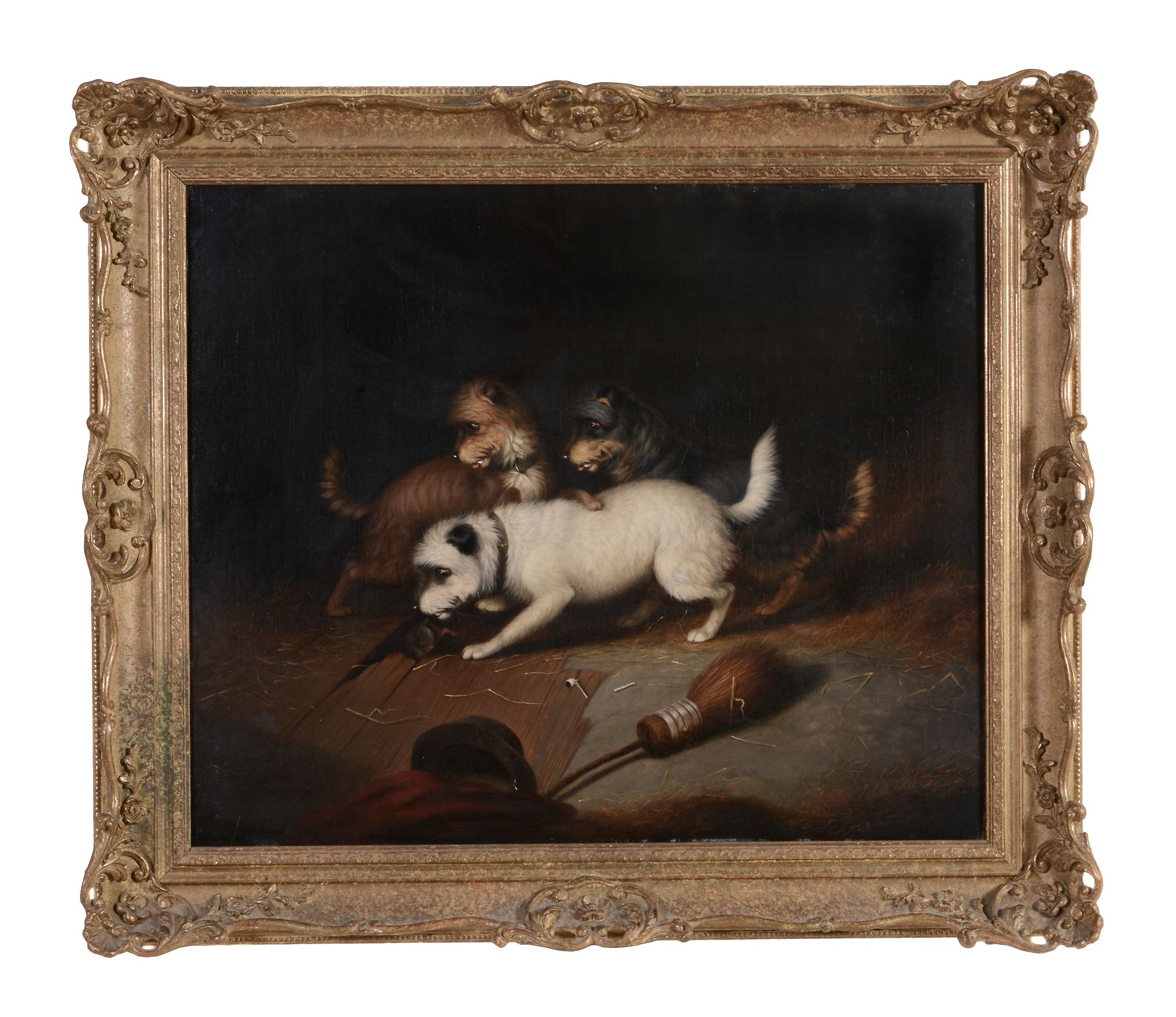 Manner of George Armfield (c.1808-1893) - Three terriers ratting  Oil on canvas 49 x 59.5 cm.(19 1/4 - Image 2 of 3