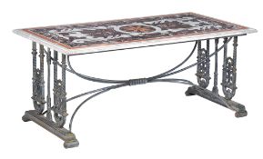 A patinated metal and specimen marble mounted centre table, in 19th century style,   20th century,