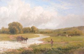 James Peel (1811-1906) - On the River Greta  Oil on canvas Signed lower right 25 x 40.5 cm. (10 x 16
